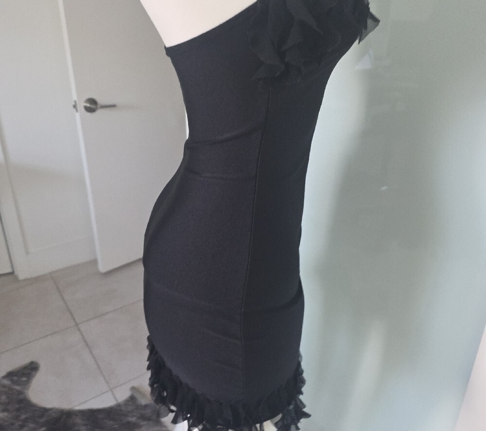 Black Off-Shoulder Ruffle Mini Dress - Picture 4 of 4